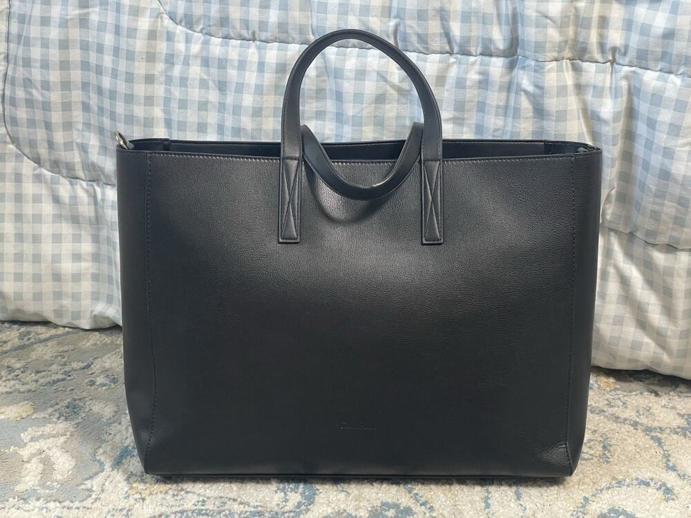 Calpak Black Structured Leather Travel Tote